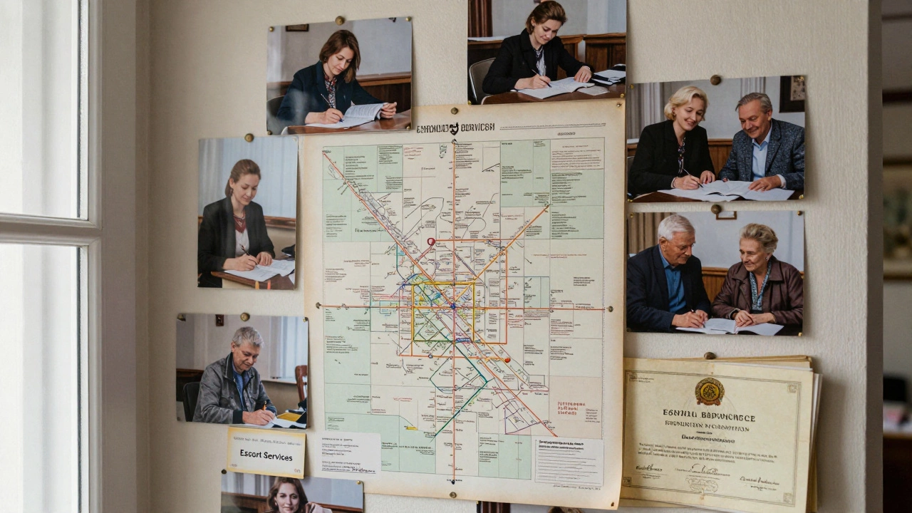 A woman&#039;s apartment wall shows her diplomas, translation work, and a faded escort card.